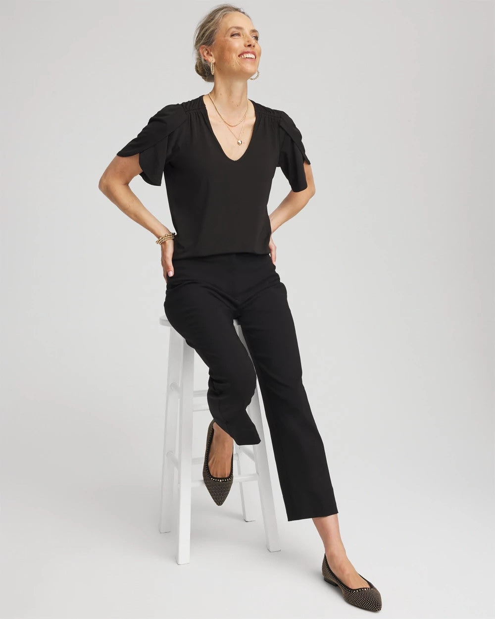 Chico's Discount - Petal-Sleeve Voop Neck Tee