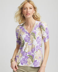 Chico's Sale - Floral Slub Henley Tee