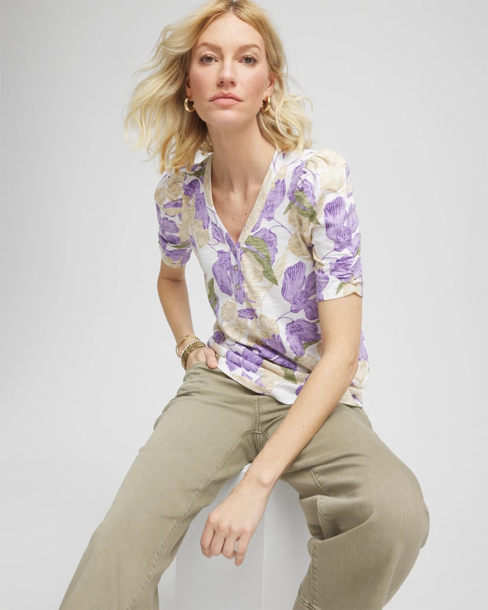 Chico's Sale - Floral Slub Henley Tee