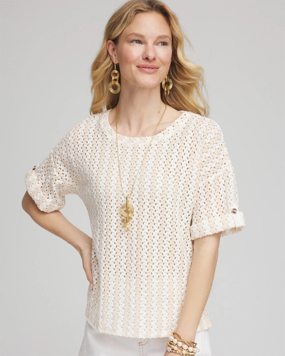 Chico's For Sale - Textured Roll Cuff Tee