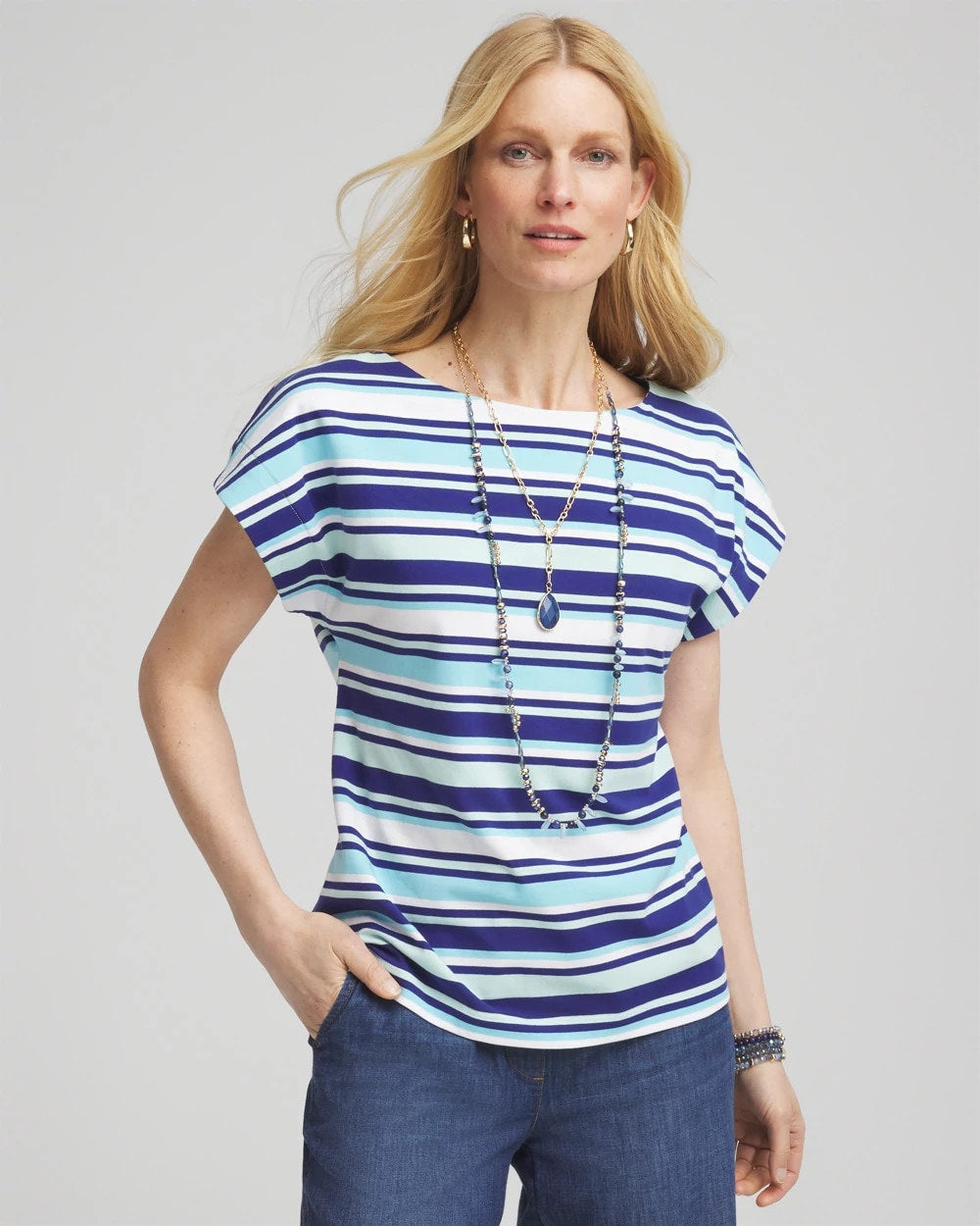 Chico's Online - Stripe Modern Cap Sleeve Tee