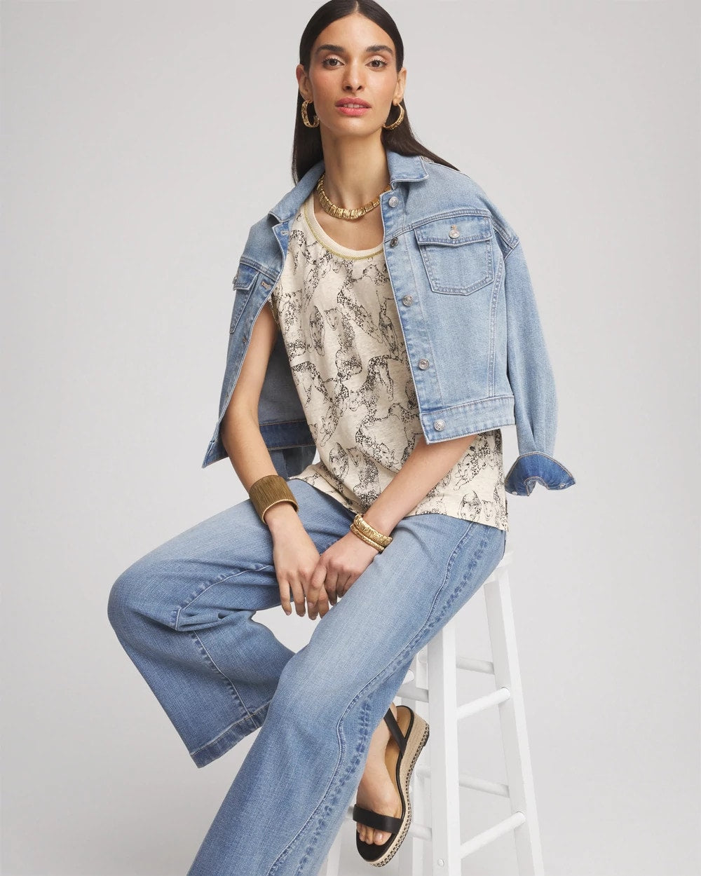 Chico's US - Panther Sweater-Trim Linen Tee