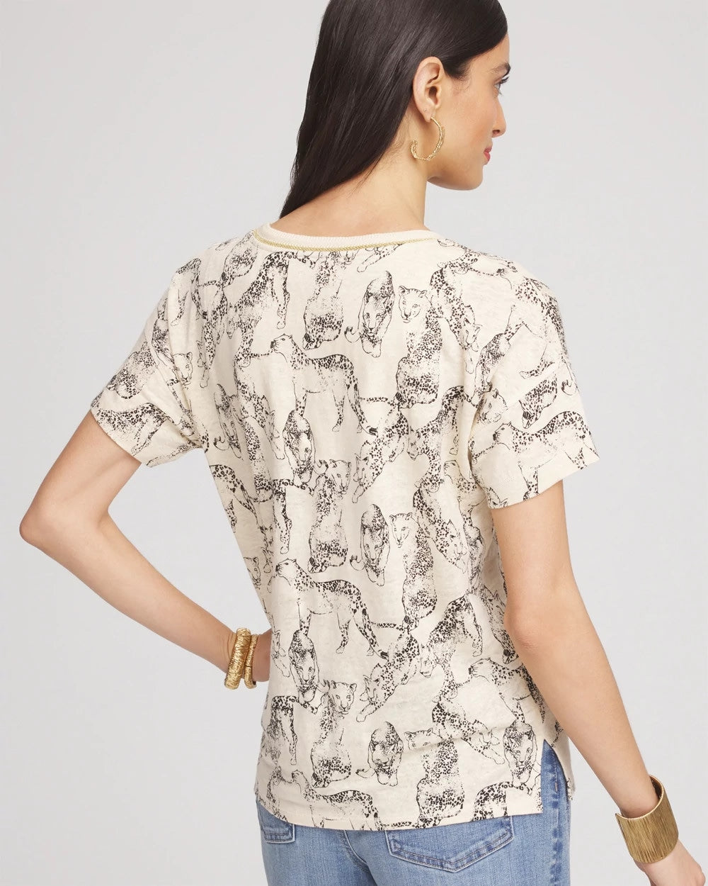 Chico's US - Panther Sweater-Trim Linen Tee