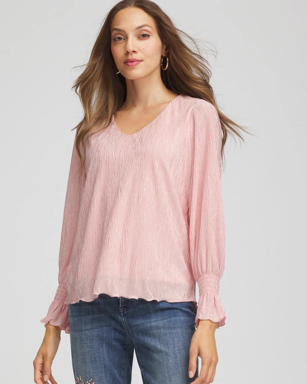 Chico's For Sale - Crinkle Bodre Voop Neck Top