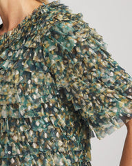 Chico's / Foiled Mesh Ruffle Crop Tee