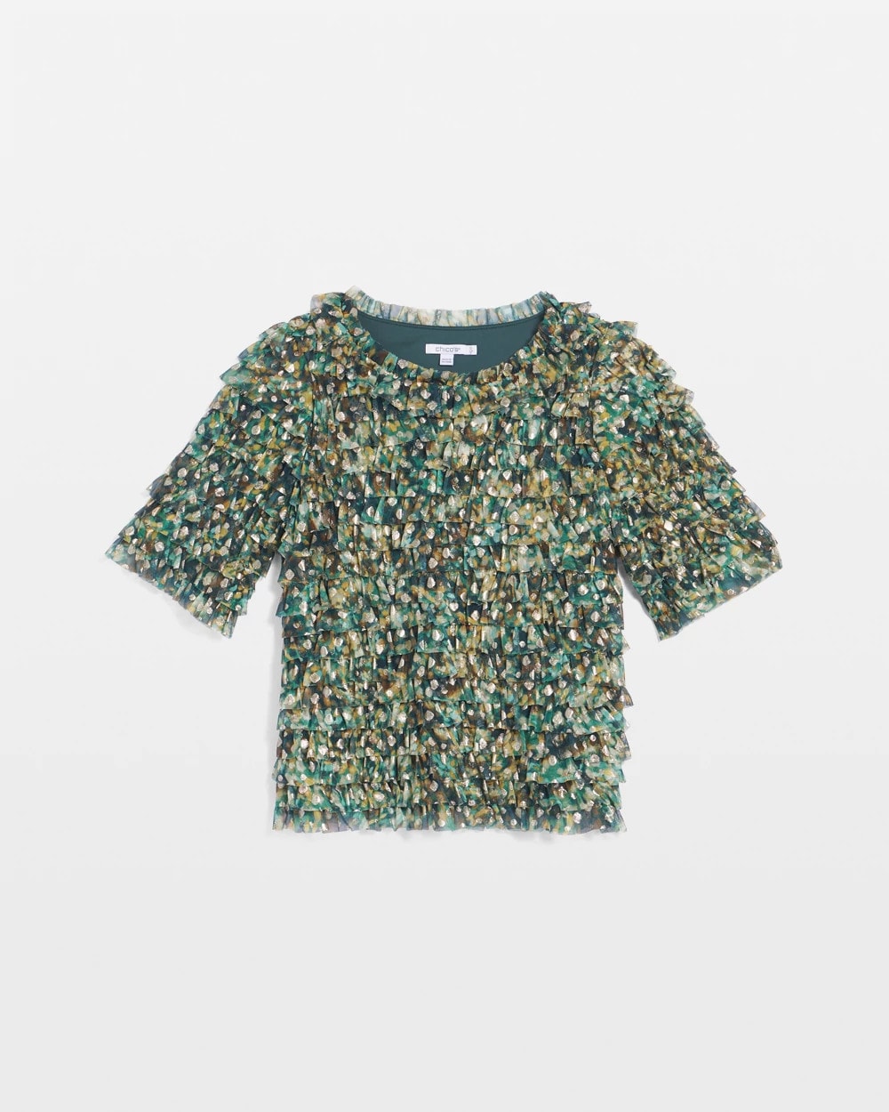 Chico's / Foiled Mesh Ruffle Crop Tee
