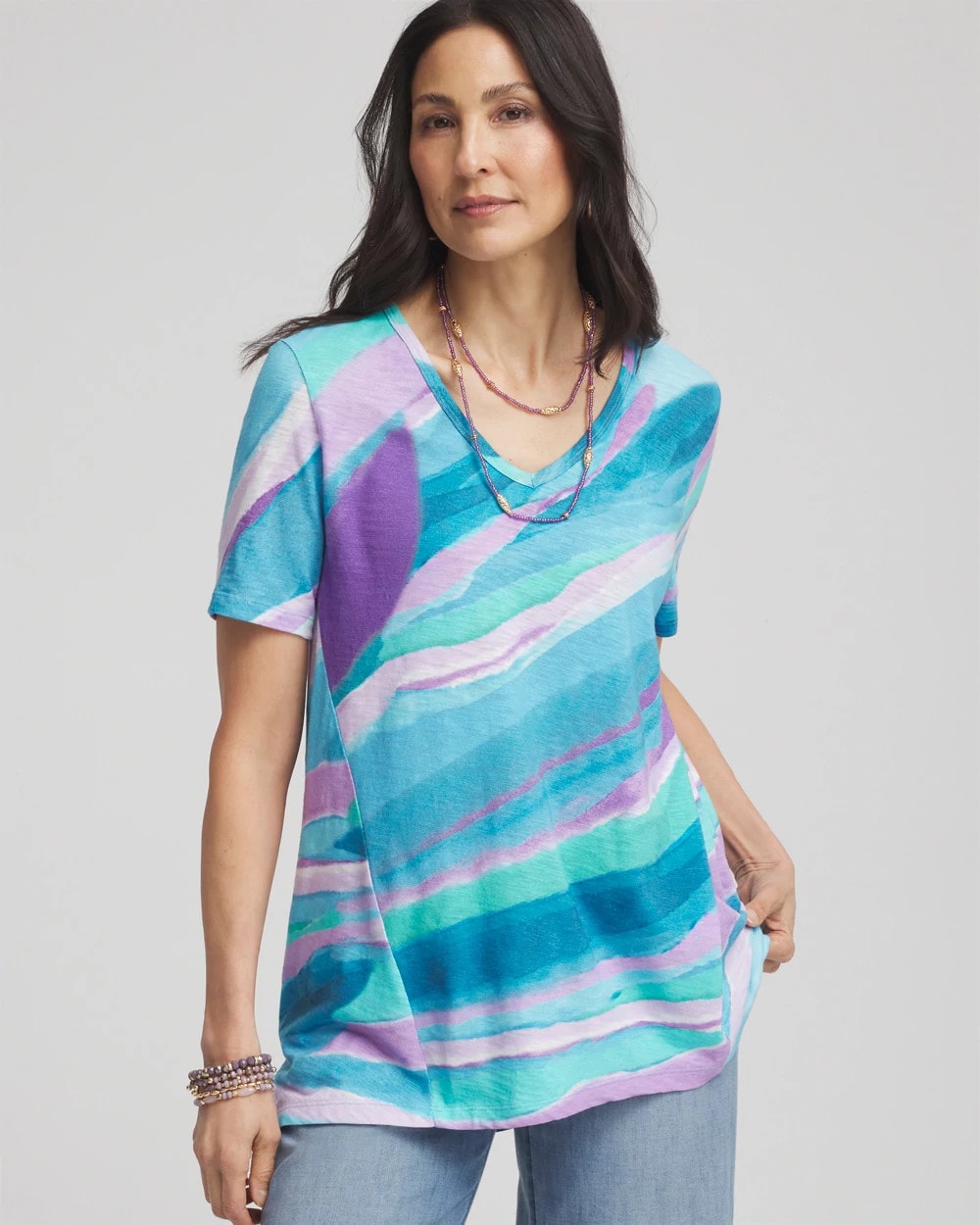 Chico's For Sale - Sea Print Short Sleeve Forward-Seam Tee