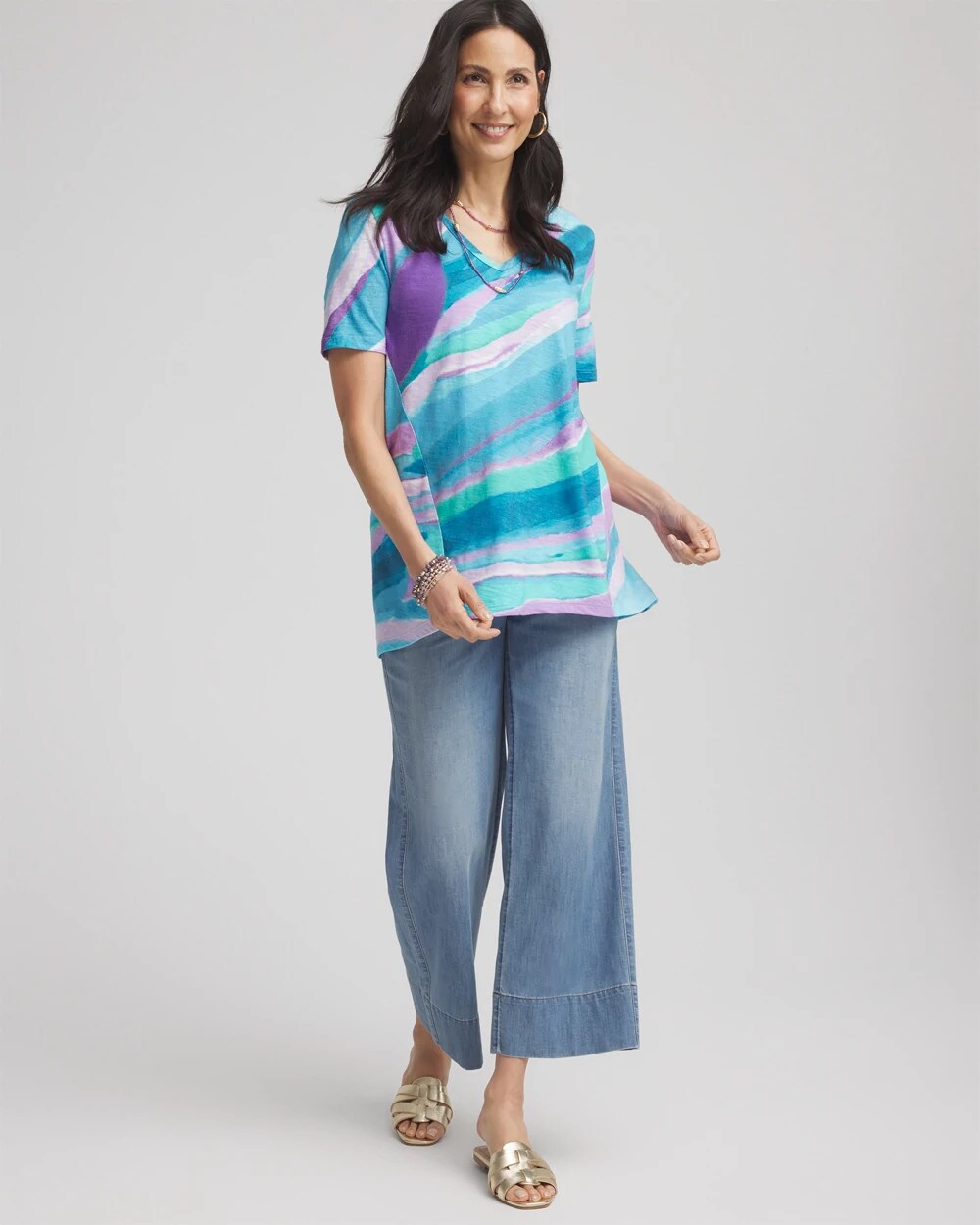 Chico's For Sale - Sea Print Short Sleeve Forward-Seam Tee