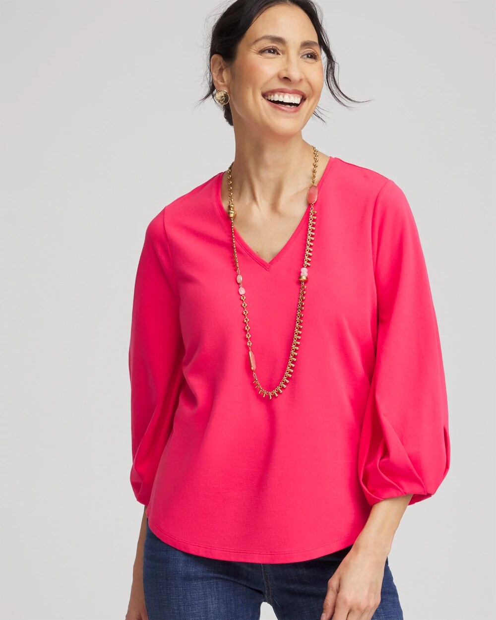 Chico's / Cotton Tuck Sleeve Tee