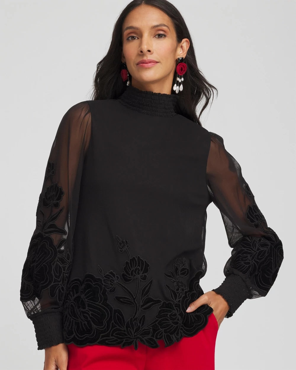 Chico's On Sale - Sheer Mesh Velvet Appliqué Top