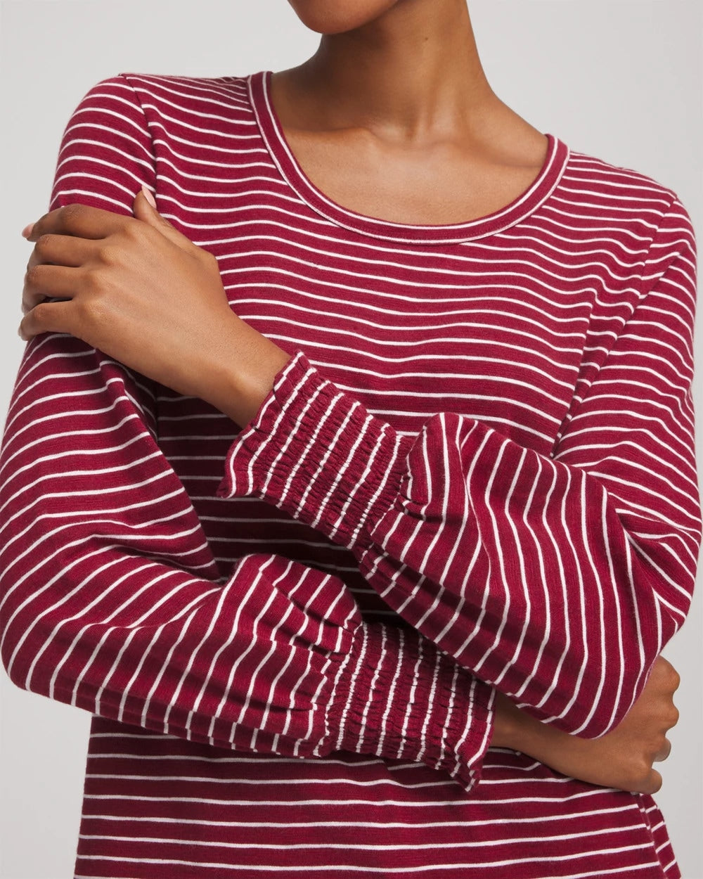 Chico's Outlet - Smocked-Sleeve Cotton-Slub Tee