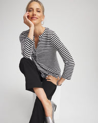 Chico's / Striped Slub Splitneck Henley Tee