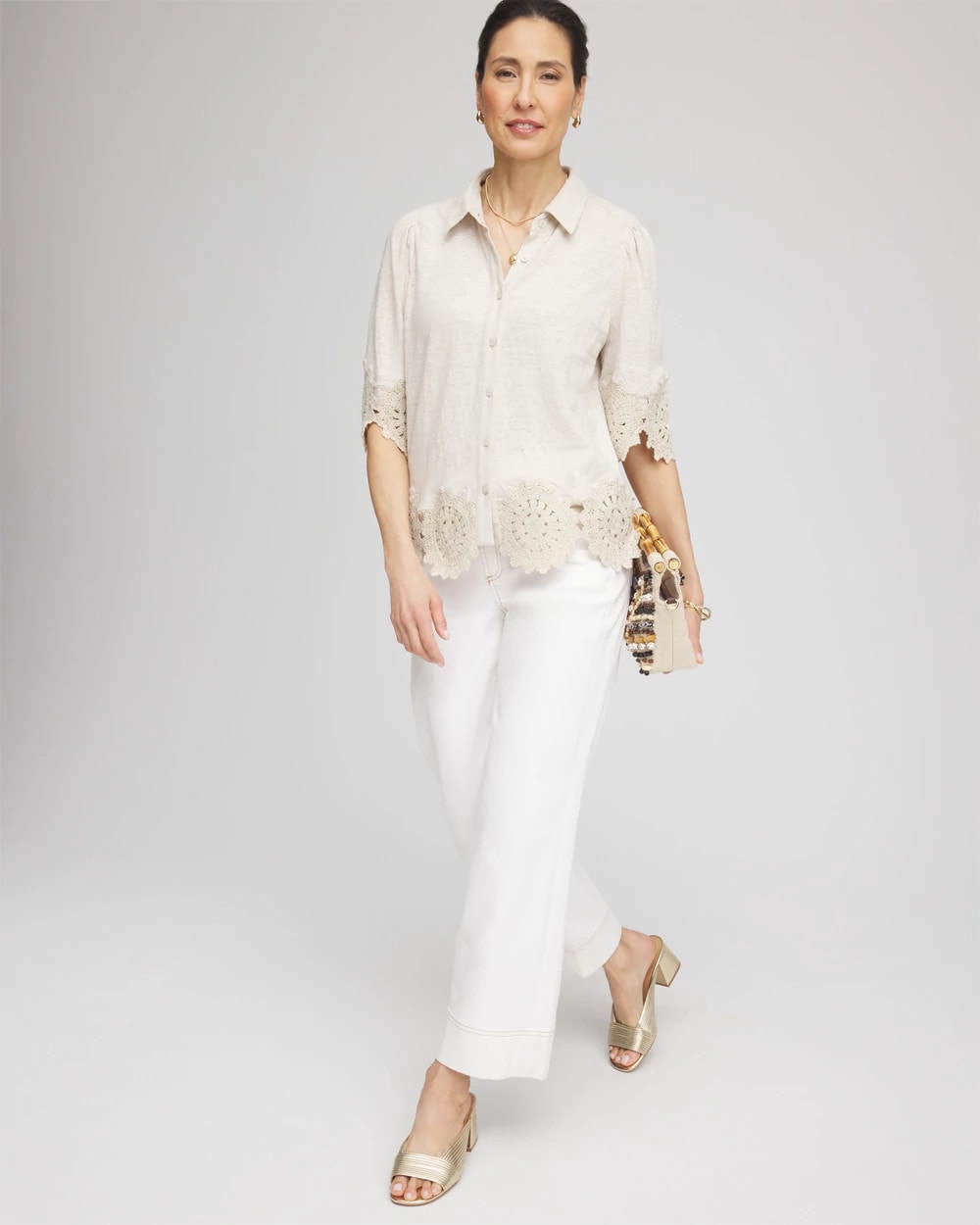 Chico's On Sale - Crochet Trim Linen Shirt