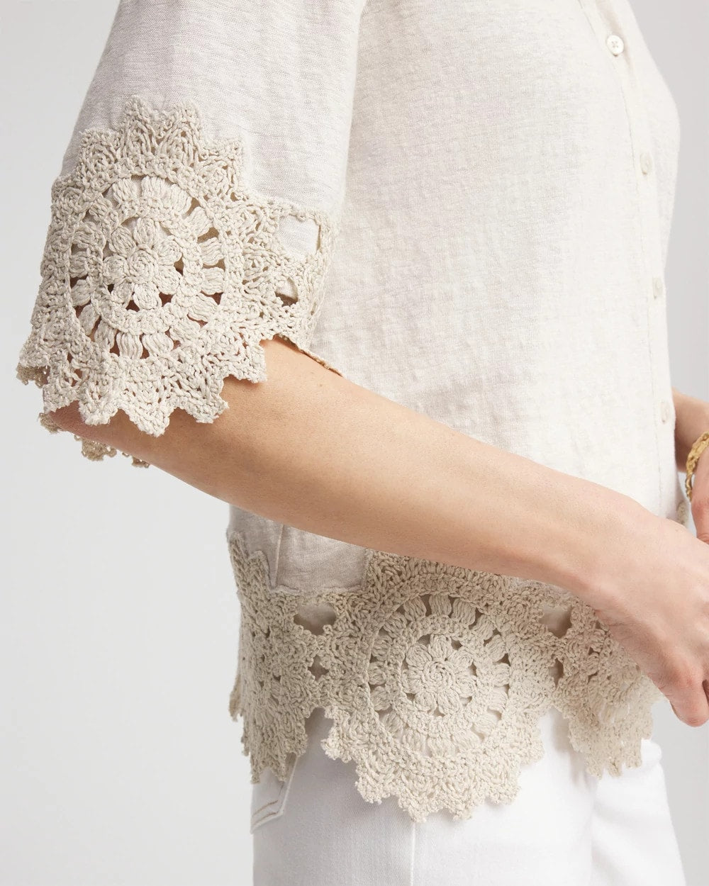 Chico's On Sale - Crochet Trim Linen Shirt
