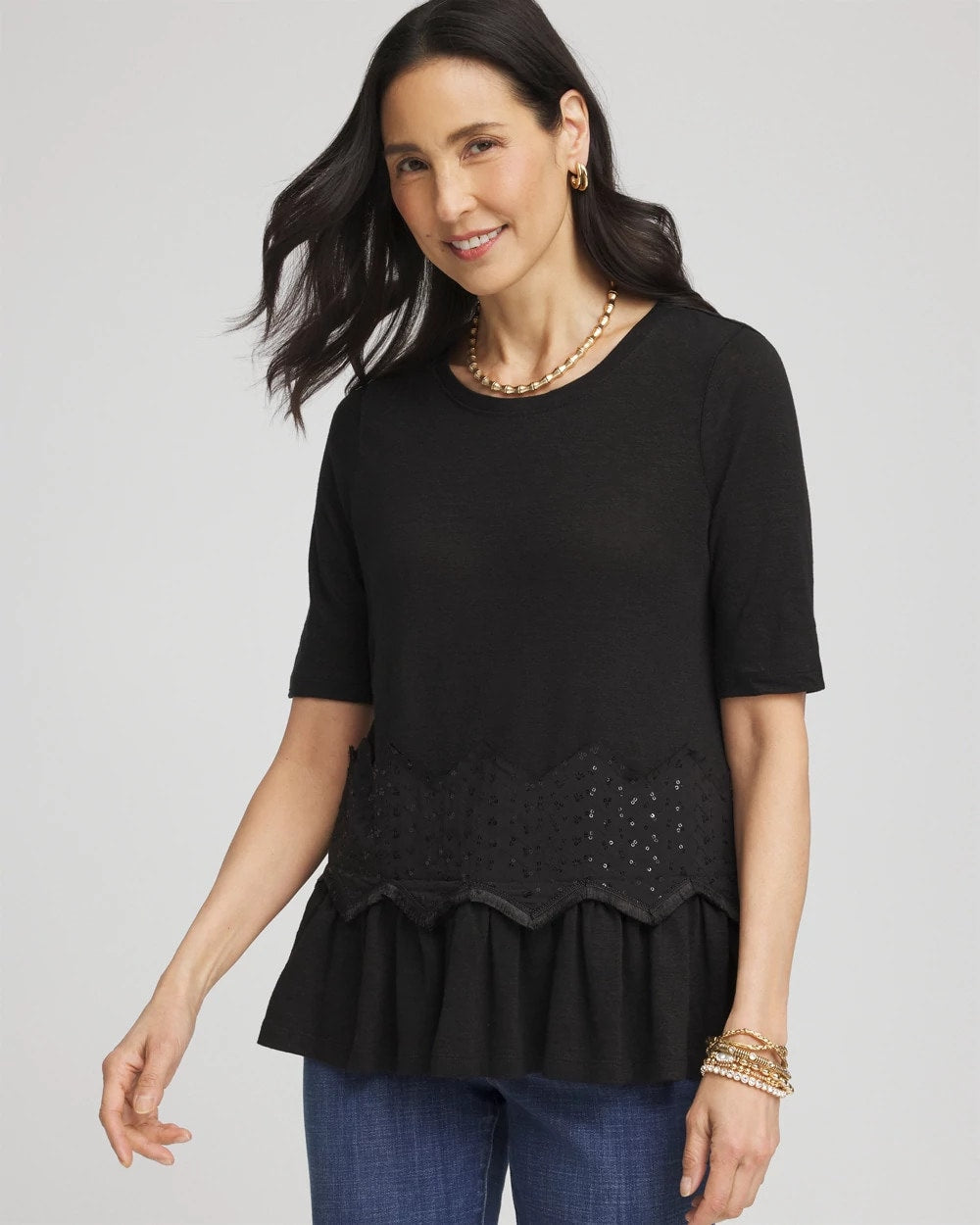 Chico's Outlet - Chevron Sequin Peplum Linen Tee