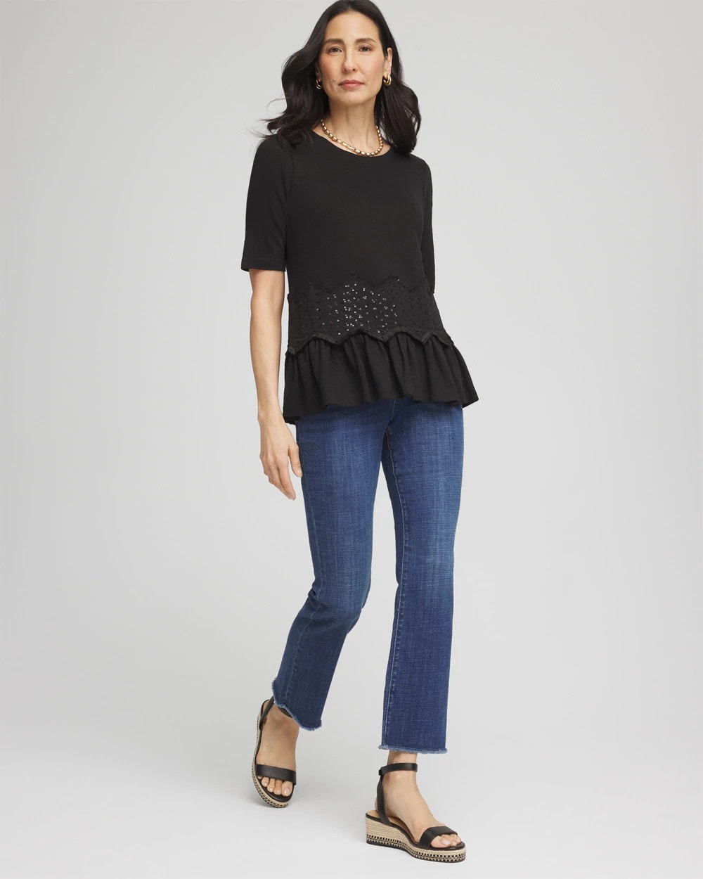 Chico's Outlet - Chevron Sequin Peplum Linen Tee
