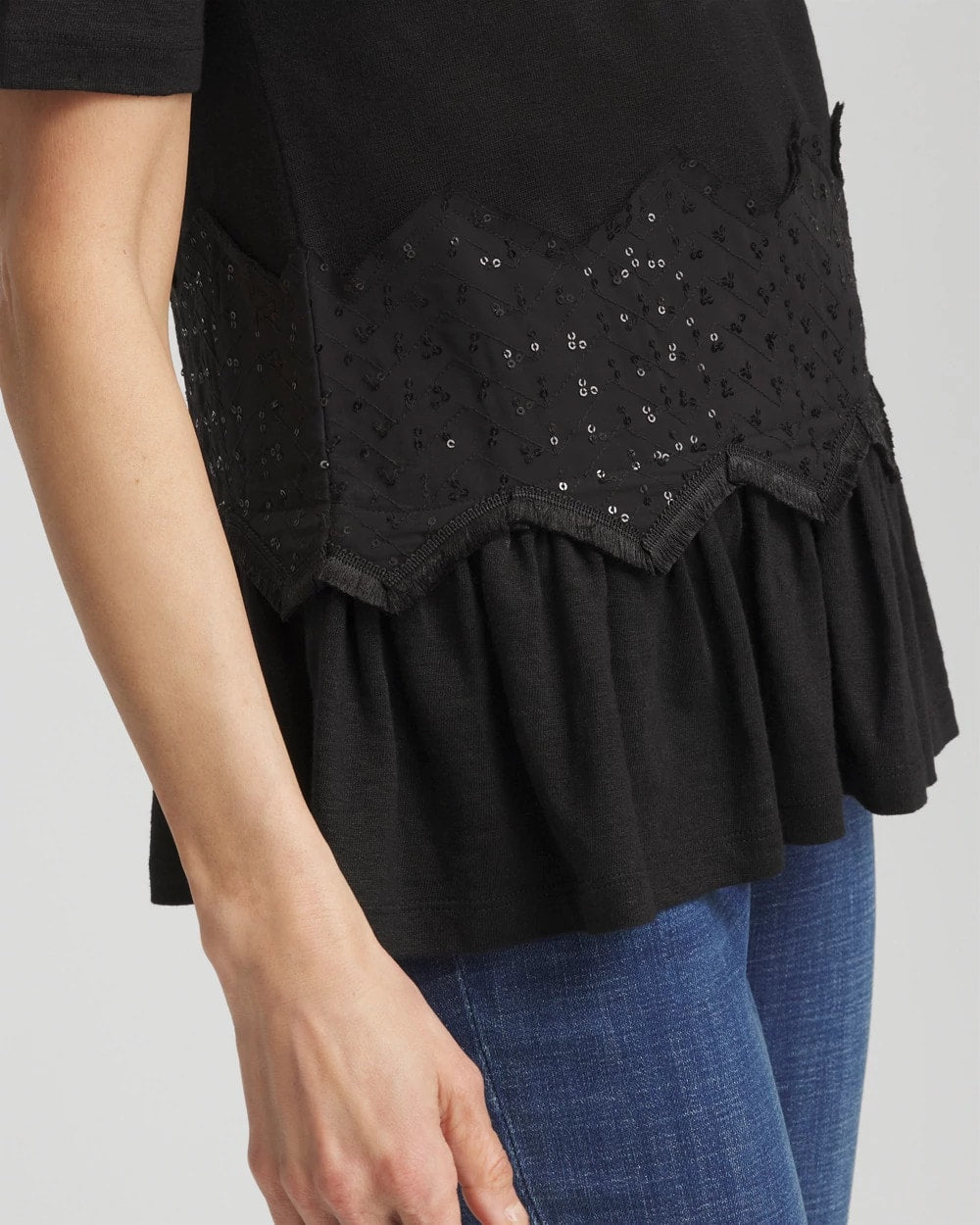 Chico's Outlet - Chevron Sequin Peplum Linen Tee