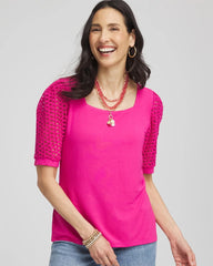Chico's Online - Touch of Cool™ Crochet Lace Square-Neck Tee