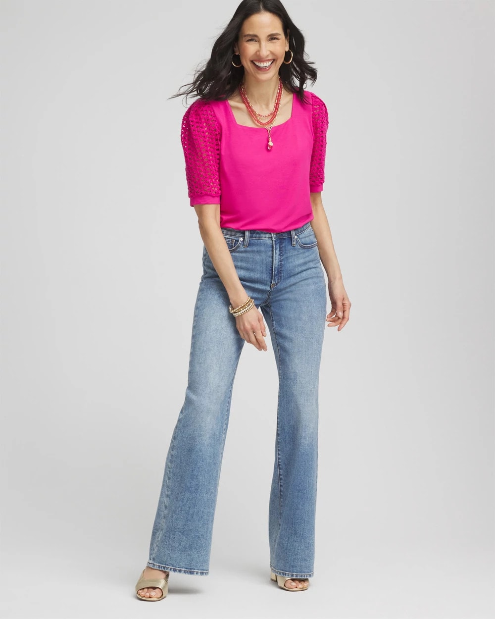 Chico's Online - Touch of Cool™ Crochet Lace Square-Neck Tee