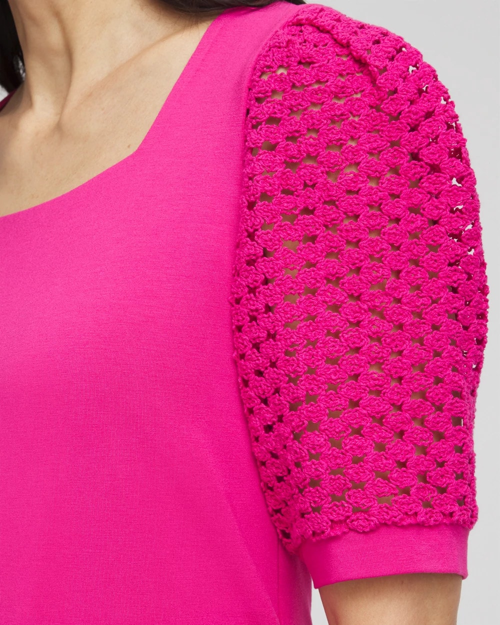 Chico's Online - Touch of Cool™ Crochet Lace Square-Neck Tee