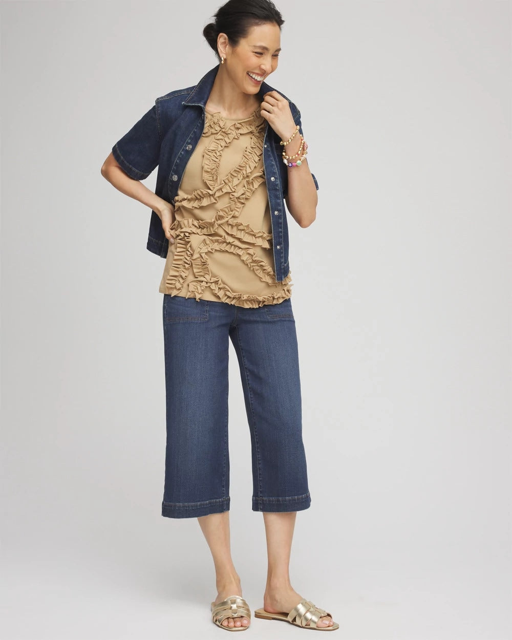 Chico's US - Sleeveless Ruffle-Appliqué Tank Top
