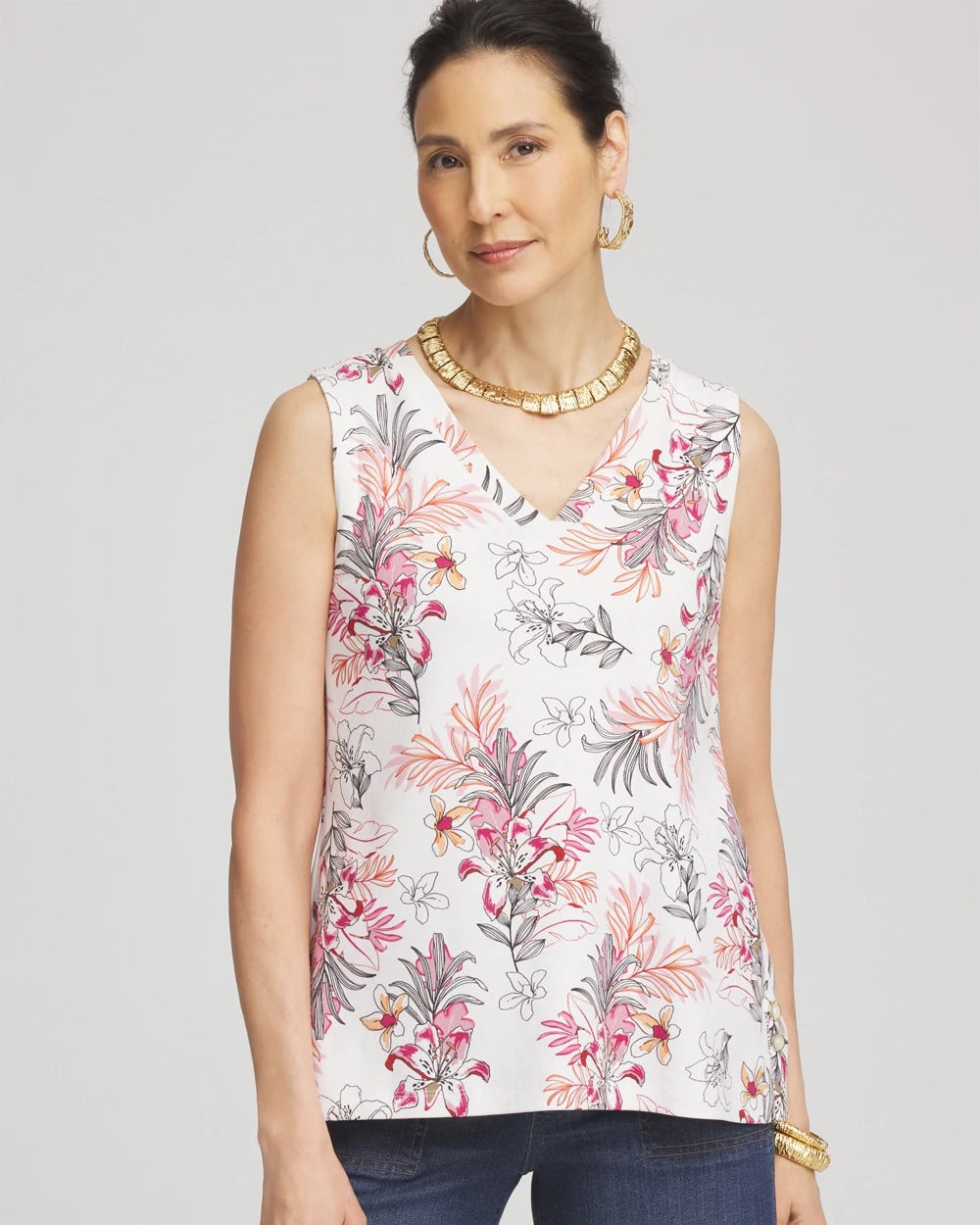 Chico's / Floral Sleeveless V-Neck Tank