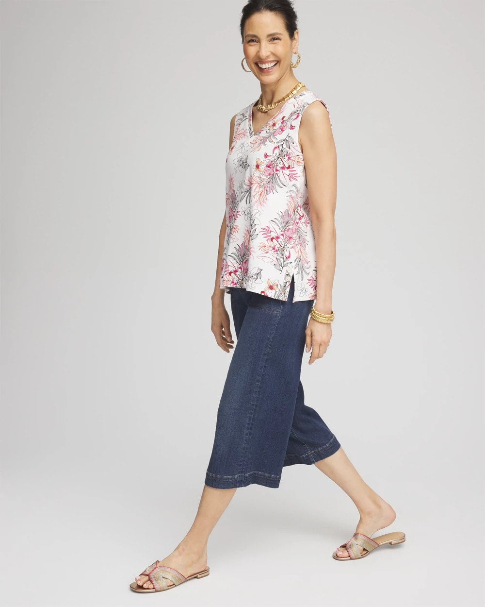 Chico's / Floral Sleeveless V-Neck Tank