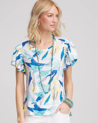 Chico's For Sale - Linen Smocked Flutter-Sleeved Tee