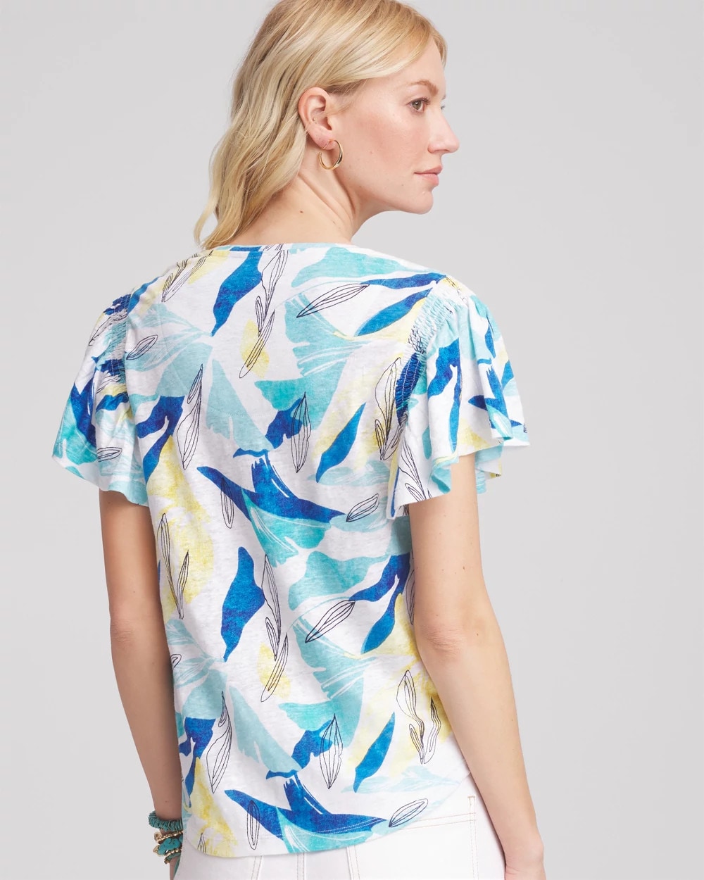 Chico's For Sale - Linen Smocked Flutter-Sleeved Tee