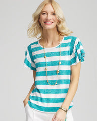 Chico's Outlet - Linen Metallic Striped Flutter-Sleeve Tee