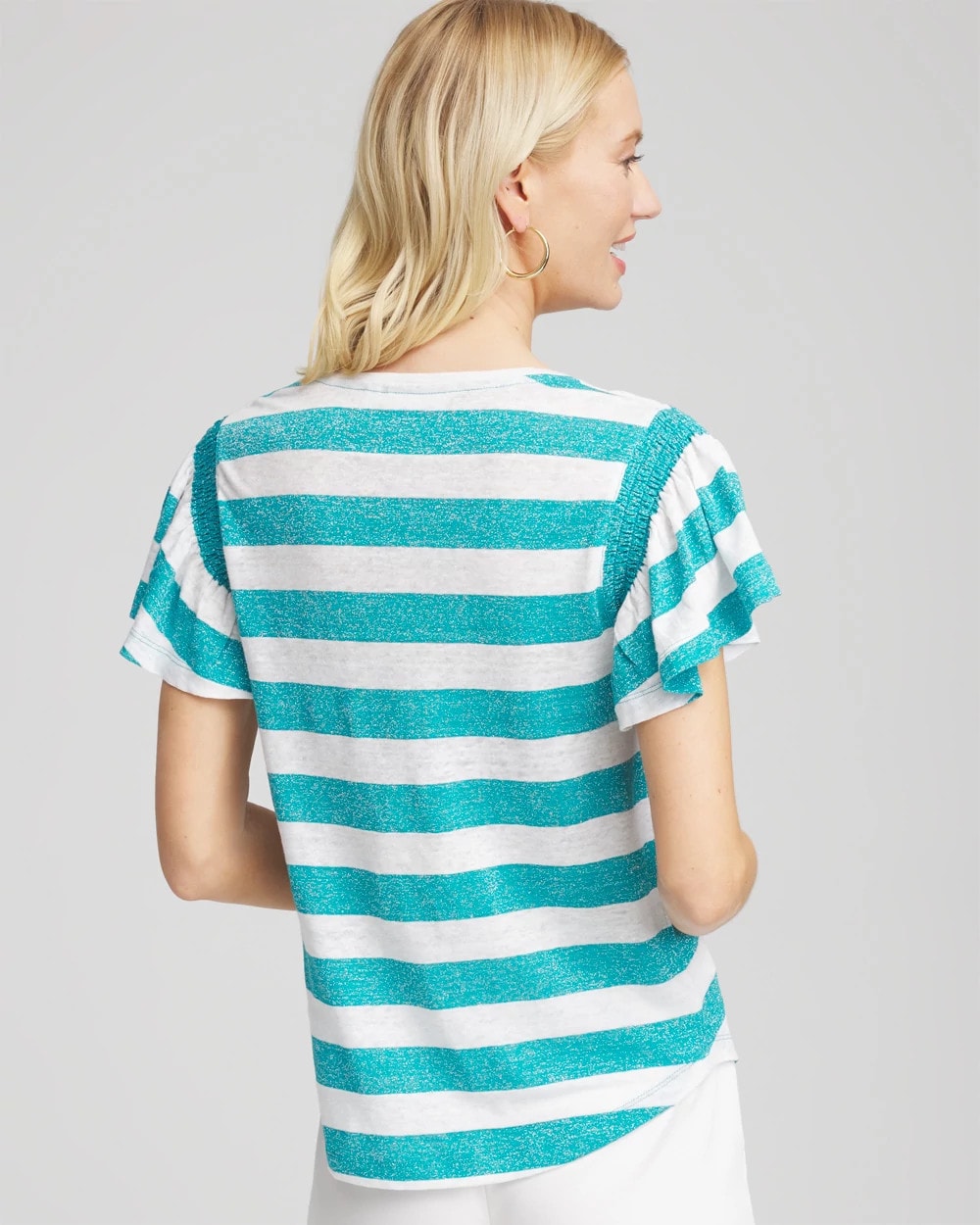 Chico's Outlet - Linen Metallic Striped Flutter-Sleeve Tee