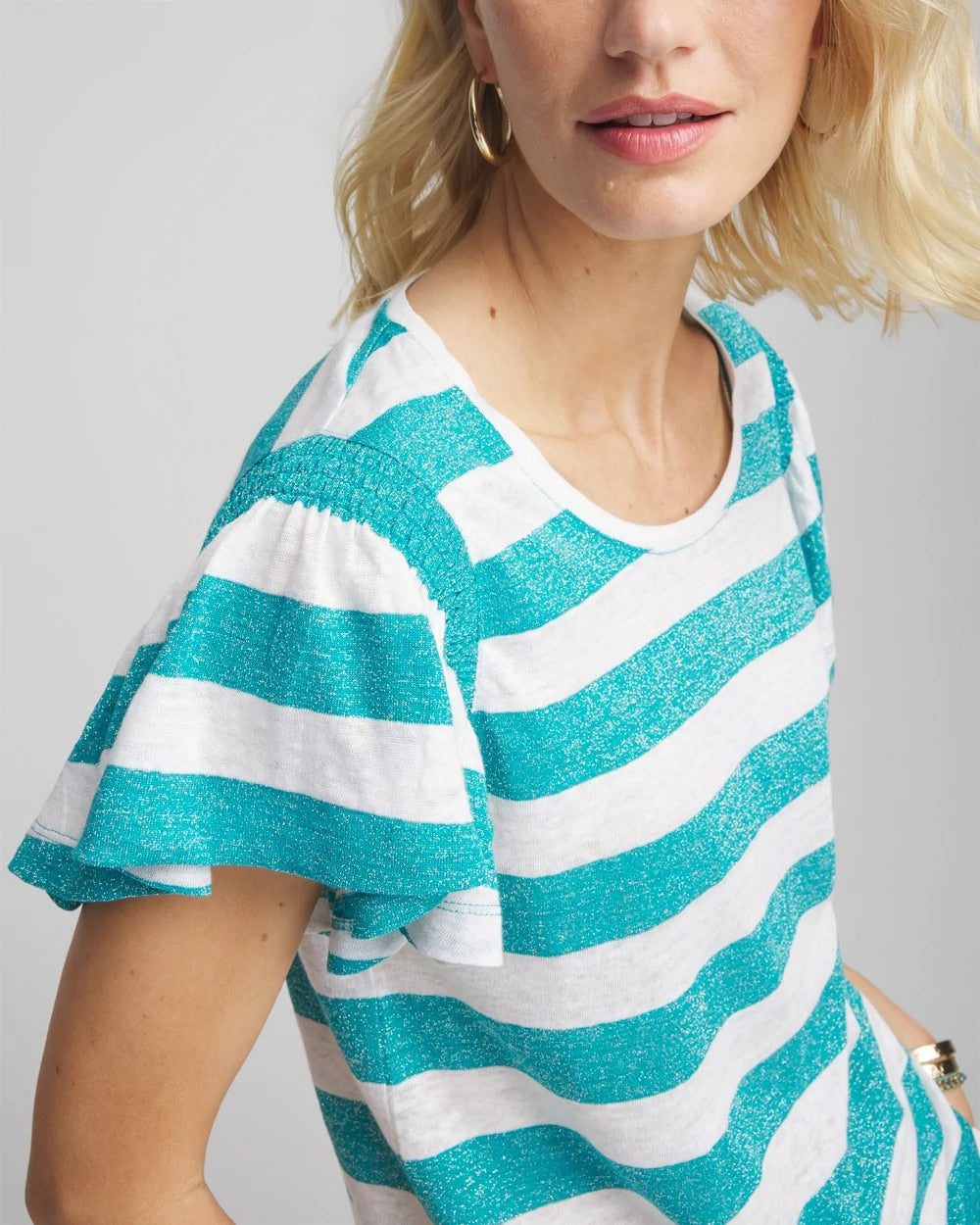 Chico's Outlet - Linen Metallic Striped Flutter-Sleeve Tee