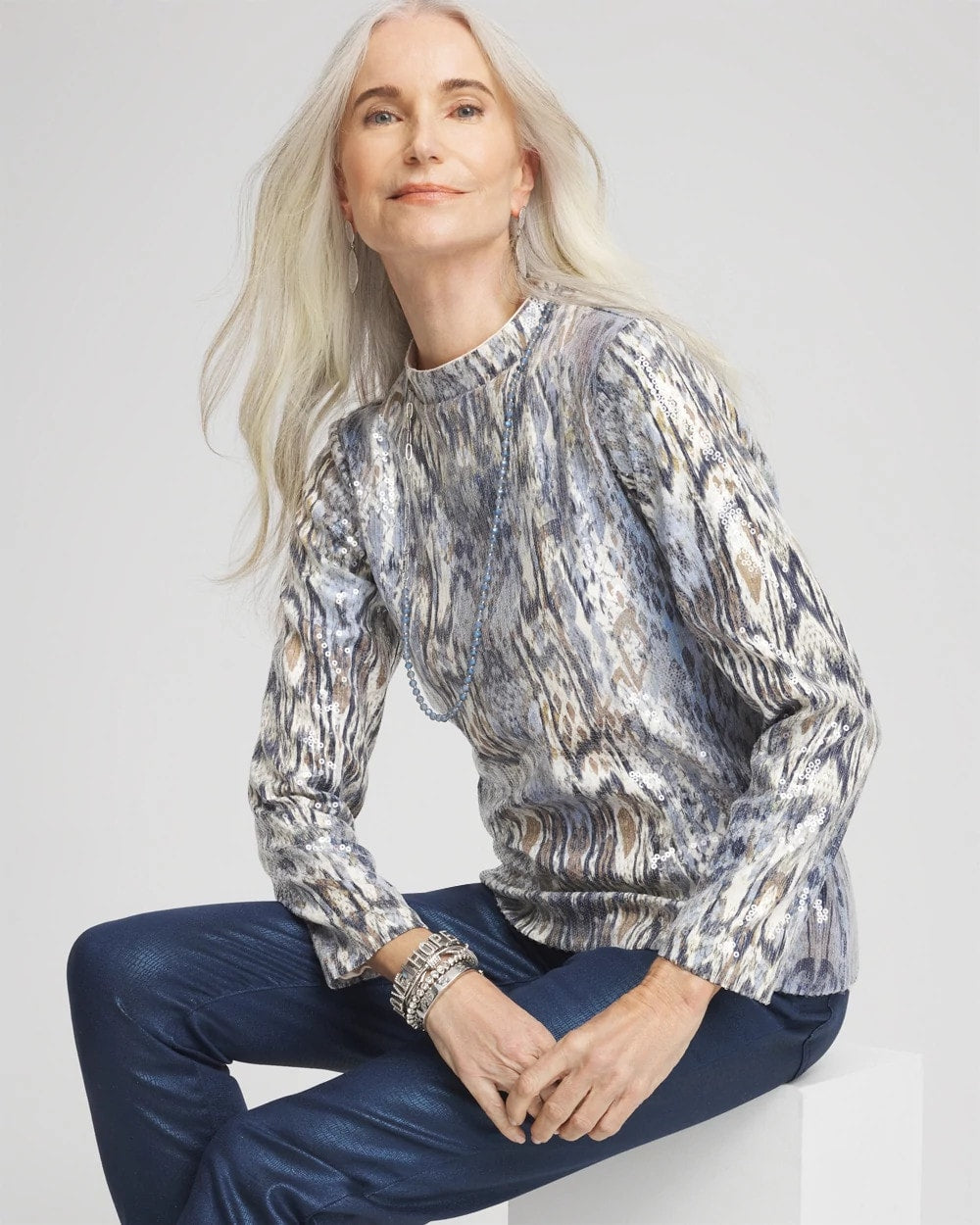 Chico's Online - Sequin Reptile Funnel Neck tee