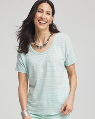 Chico's US - Striped Sweater-Trim Linen Tee
