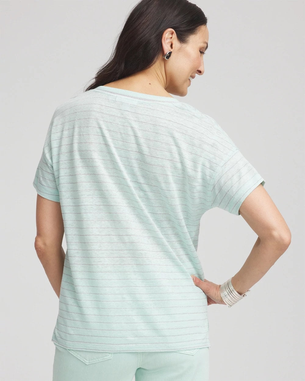 Chico's US - Striped Sweater-Trim Linen Tee