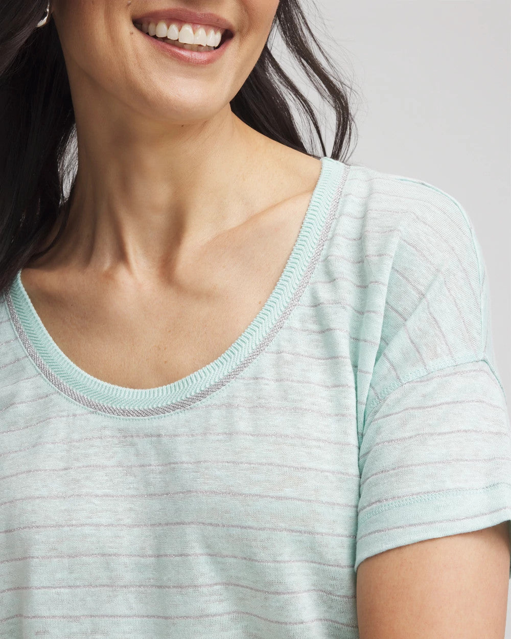 Chico's US - Striped Sweater-Trim Linen Tee