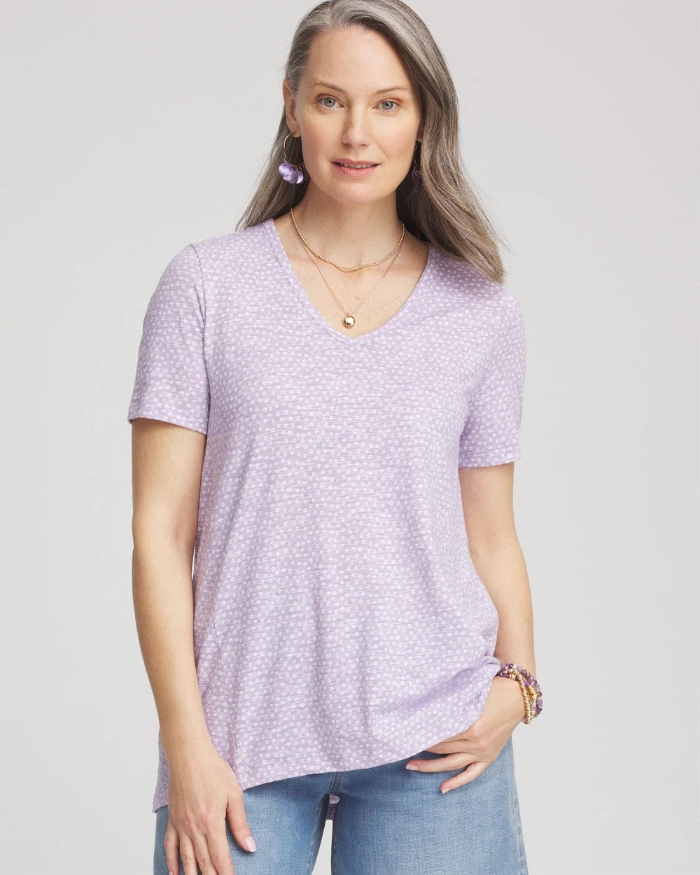 Chico's Sale - Polka-Dot Short Sleeve Forward Seam Tee