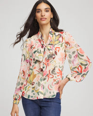 Chico's / Floral Jacquard Tie-Front Blouse
