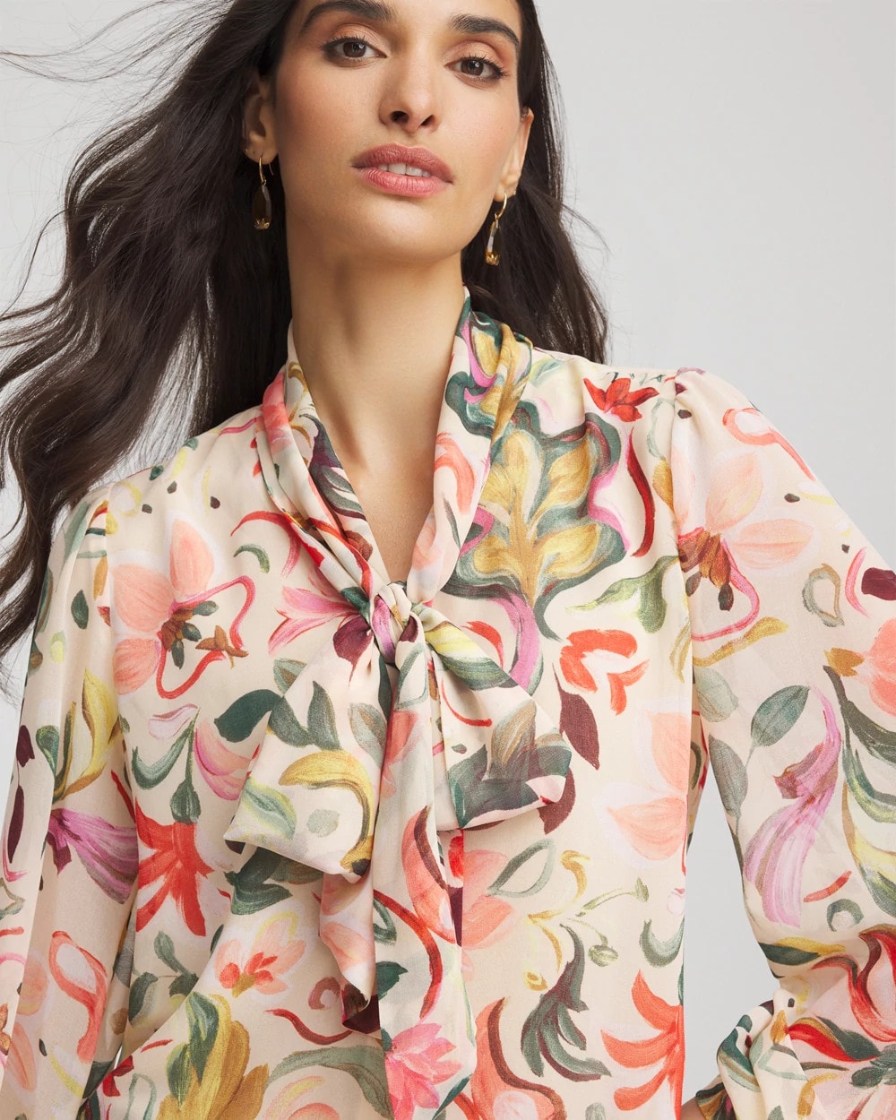 Chico's / Floral Jacquard Tie-Front Blouse