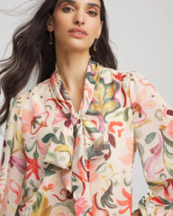 Chico's / Floral Jacquard Tie-Front Blouse