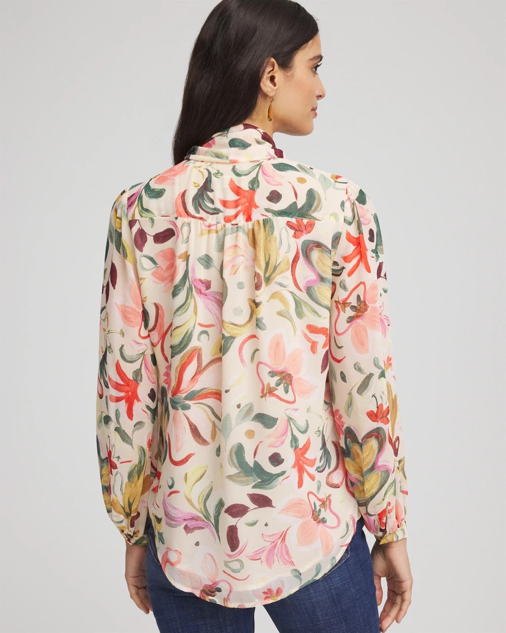 Chico's / Floral Jacquard Tie-Front Blouse