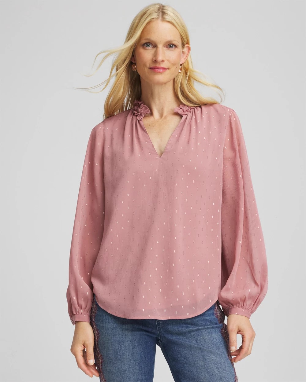 Chico's Sale - Ruffleneck Lined Georgette Blouse