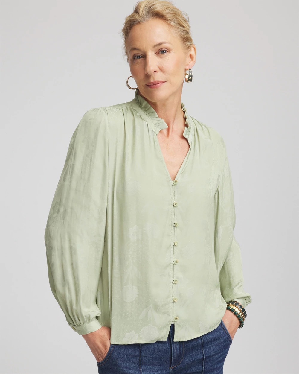 Chico's / Jacquard Georgette Peasant Blouse