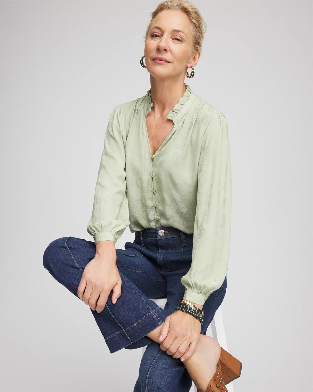 Chico's / Jacquard Georgette Peasant Blouse