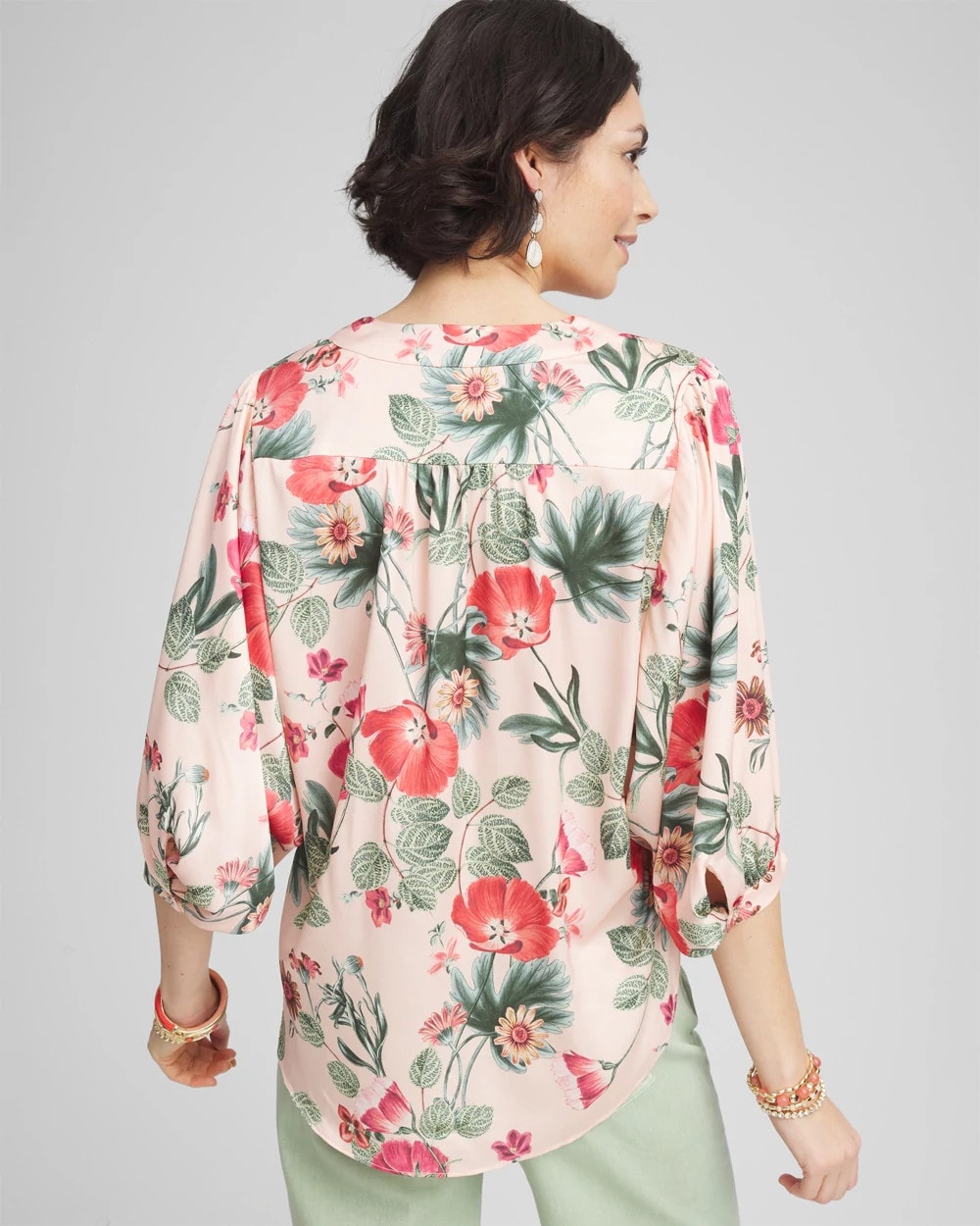 Chico's Sale - Floral Satin Tie-Front Pullover Top