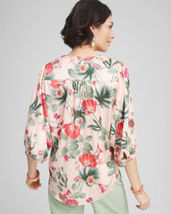 Chico's Sale - Floral Satin Tie-Front Pullover Top