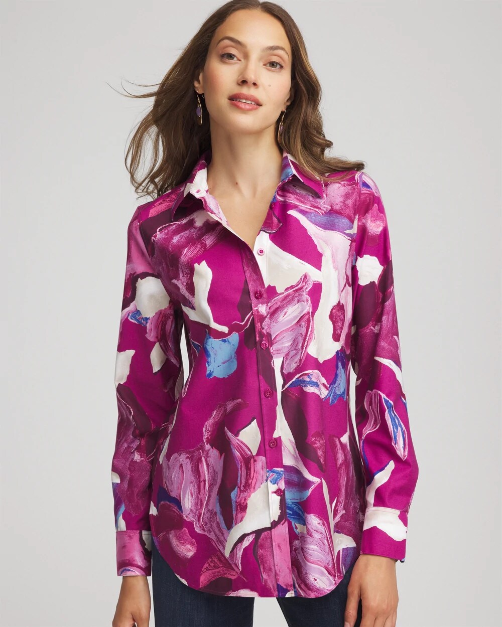 Chico's Outlet - No Iron™ Floral-Paint-Print Shirt