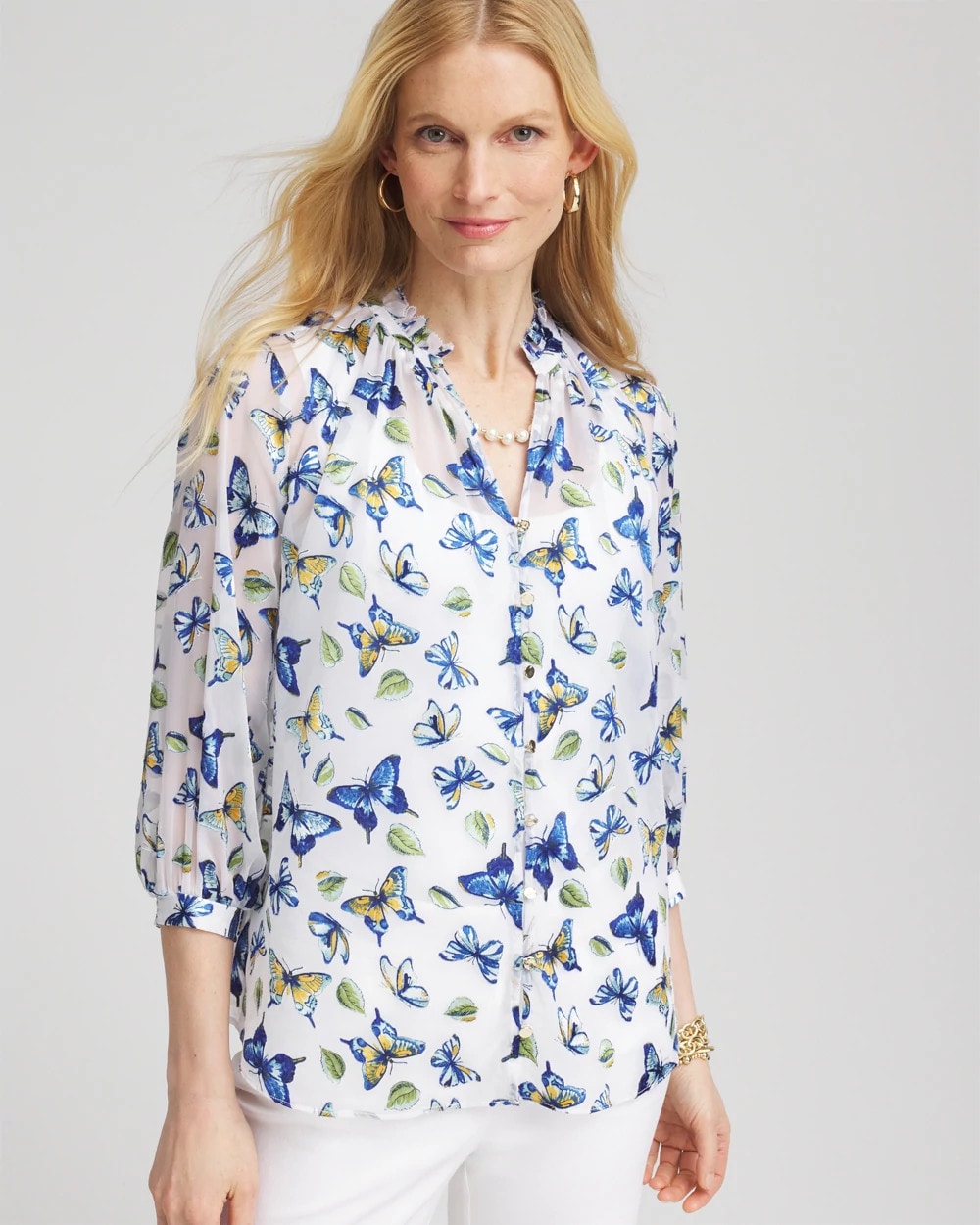 Chico's On Sale - Ruffle Collar Butterfly Burnout Blouse