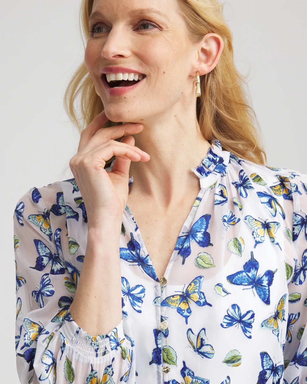 Chico's On Sale - Ruffle Collar Butterfly Burnout Blouse