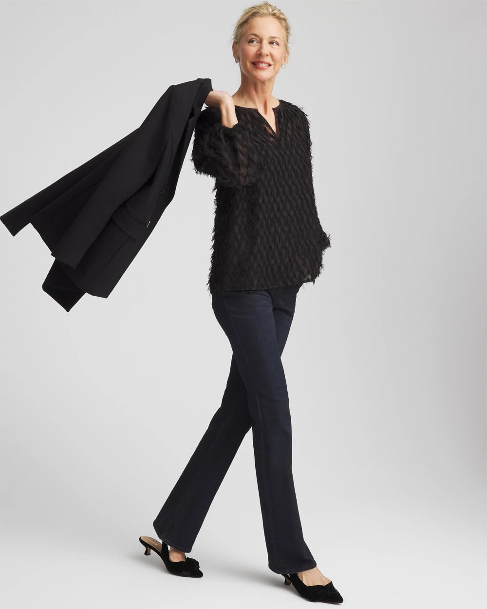 Chico's / Feathered Pullover Peasant Blouse